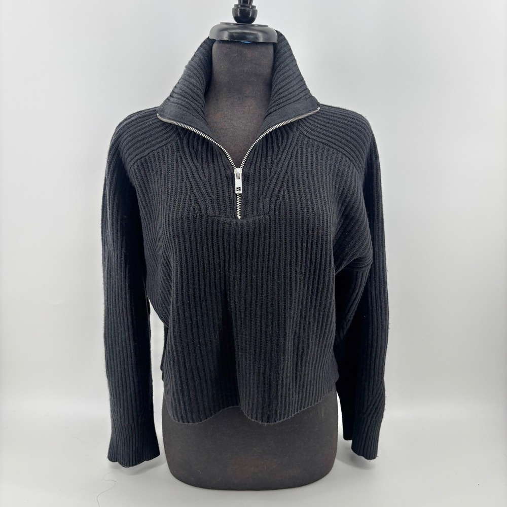 Rag & Bone Black Ribbed Quarter Zip Sweater Womens XS High Neck Pullover